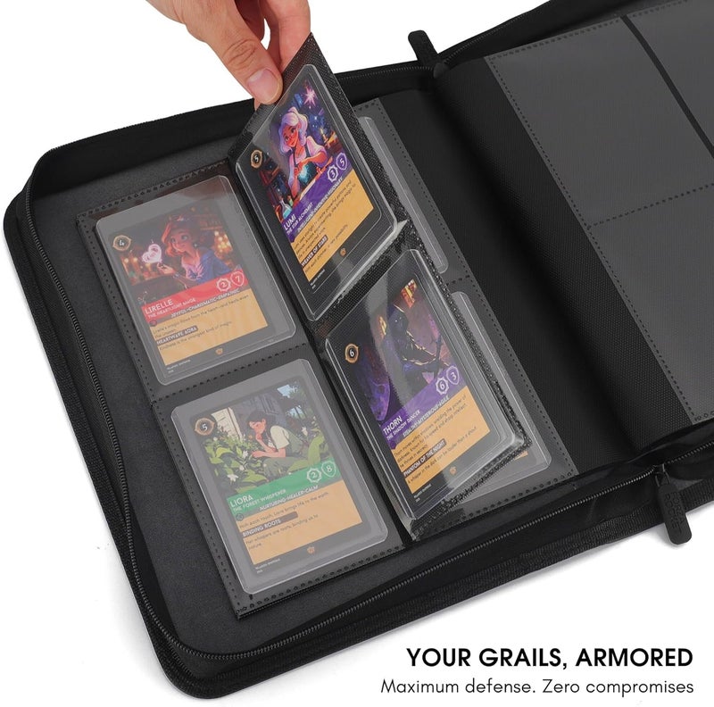 FORZAROCKET 144 Toploader Binder | 4-Pocket Zippered Ringless Album for TCG & Sports Cards | PU Leather Side-Load Storage - Image 5